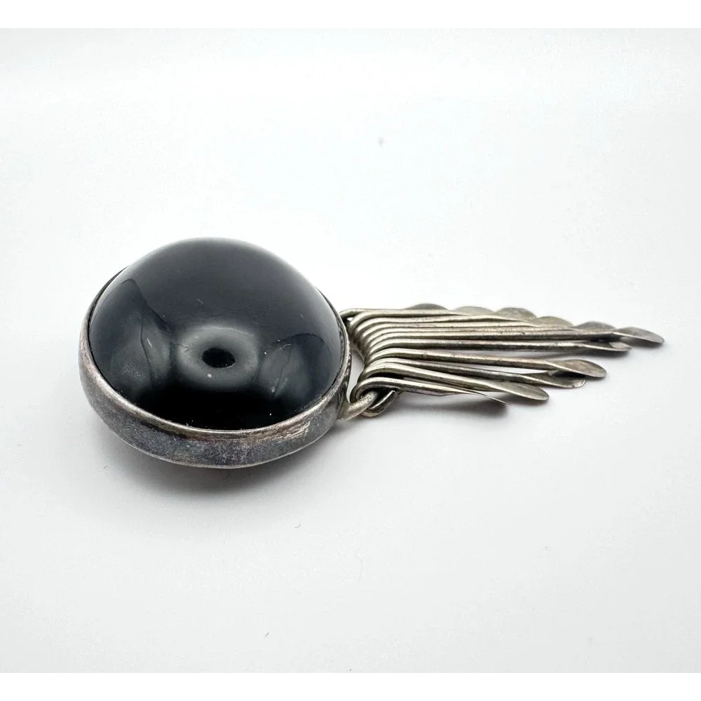 AIS Mexico Sterling Silver Black Onyx Brooch Pendant Fringe Dangles 27.3g